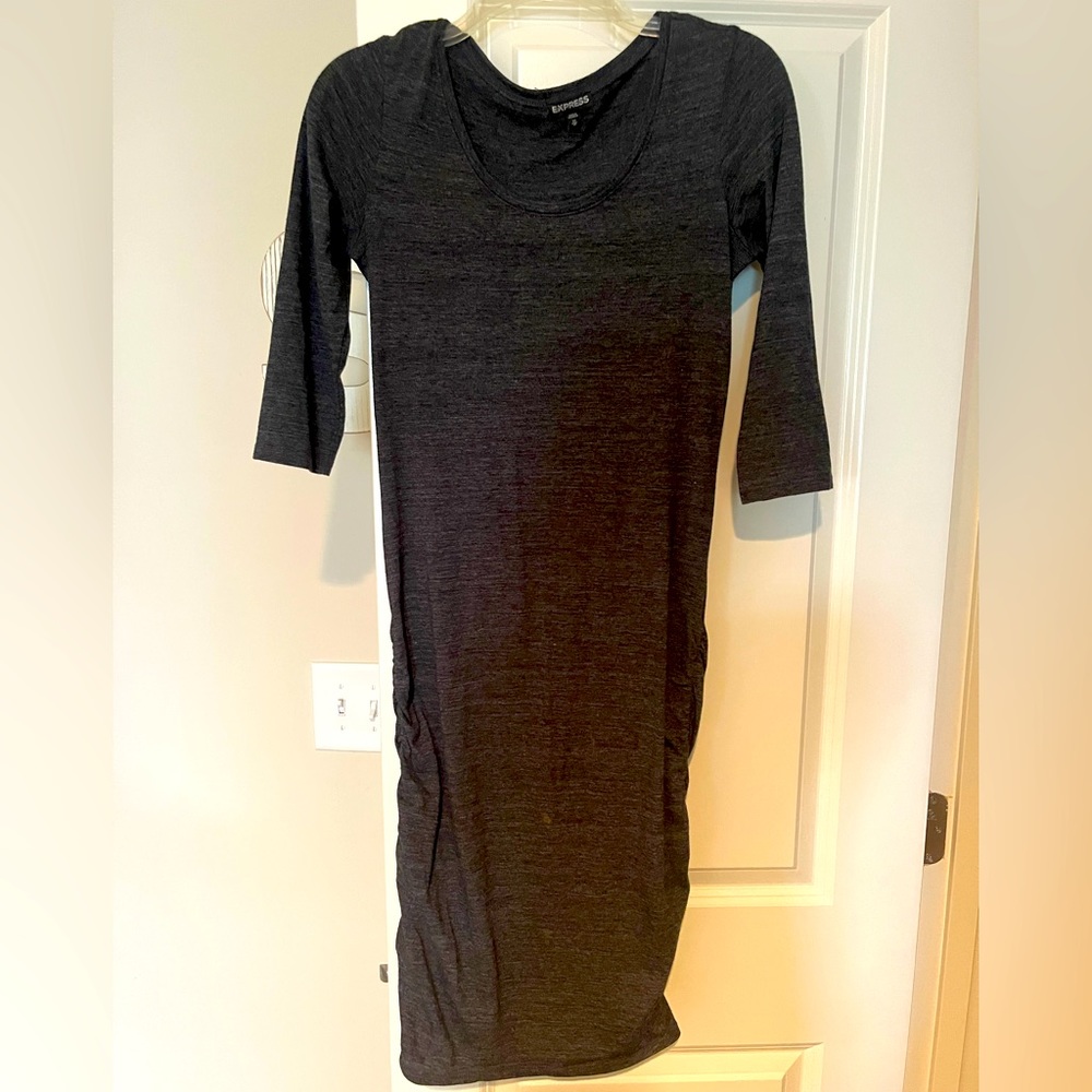 Express Dark Gray Side Ruched Maternity pull over dress. XS